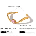 Gold stainless steel waterdrop bracelet featuring a pink pear-shaped zircon stone. - Wave Waterdrop Bangle (NB-B6511-G-PK) / 18K Gold / Gold-Pink Zirconia