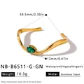 French style gold plated stainless steel cuff bracelet with green waterdrop zircon inlay - Wave Waterdrop Bangle (NB-B6511-G-GN) / 18K Gold / Gold - Green Zirconia