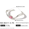 Elegant silver stainless steel wavy bracelet with pink water drop zircon for women - Silver-Pink Zirconia