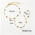 Bracciale a catena da mano in acciaio inossidabile dorato con perle colorate, 82cm - Stile Perline Colorate (E2282)