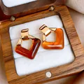 Boucles d'oreilles géométriques ambrées style français avec finition métal doré - Tige d'oreille en argent-Or-Café