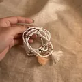 Juego de 6 pulseras étnicas de cuentas blancas con borlas y detalles en color rosa - 3# Pulseras - Blanco (set de 6)
