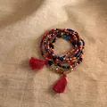 Juego de 6 pulseras étnicas vintage con cuentas de madera y borlas rojas - 4# Pulseras - Rojo (set de 6)