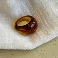 Handmade geometric amber resin ring with unique brown marbled tortoiseshell pattern - 48# Marble Pattern
