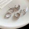 Set of irregular geometric silver open rings with minimalist hammered texture - 9# Irregular Style