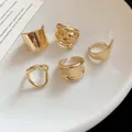 Set of five elegant gold-colored irregular geometric open rings with a polished finish - 1# Irregular Style