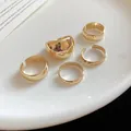 Elegant set of 5 gold-tone adjustable geometric open rings in various widths - 4# Round Style / Five-Piece Set / Gold