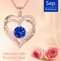 Heart-shaped pendant necklace with blue September birthstone in rose gold finish - Single Necklace / Blue Rhinestone