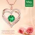 Elegant rose gold heart pendant necklace featuring a brilliant May emerald birthstone - Single Necklace / Green Zircon