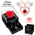 Heart-shaped rose gold necklace with red zircon in a preserved rose gift box set - Necklace and Earrings Set / 1 Rose Gift Box / Red Zircon