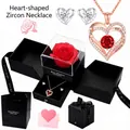 Heart-shaped zircon necklace with red gemstone and matching stud earrings gift set - Necklace and Earrings Set / 1-Rose Double-Door Gift Box / Red Zircon