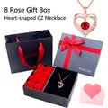 Rose gold heart pendant necklace with red zircon in a luxury rose gift box set - Single Necklace / 8-Rose Gift Box / Red Zircon