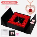 Rose gold heart pendant necklace with red zircon in a luxury black 16-rose gift box - Single Necklace / 16 Roses Gift Box / Red Zircon