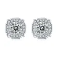 Detailed macro shot of sparkling square moissanite halo stud earrings in premium silver - 0.5 Carat Style (S33B) / 1 Pair Pack
