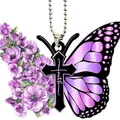 Detalle del adorno de coche cruz de mariposa con flores púrpuras y texto faith - Estilo Floral Púrpura(4)