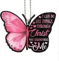 Butterfly ornament featuring Philippians 4:13 Bible verse for car or backpack decor - Pink Bible Verse Style(7)