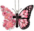 Detailed view of pink butterfly cross hanging ornament with faith script and flowers - Pink Daisy Style(9)