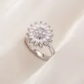 Dainty rotating silver flower spinner ring with sparkling cubic zirconia stones - Adjustable Open Size / Pave Rhinestone Floral Style (A009) / Silver