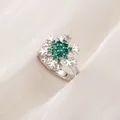 Silver-plated spinner ring with green zircon snowflake design for anxiety relief - Adjustable Open Size / Green Snowflake Style (A010) / Silver