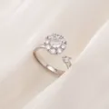 Elegant silver rotating flower ring with sparkling micro-set clear zircons on silk fabric - Adjustable Open Size / Micro-Pave Round Flower Style (A011) / Silver
