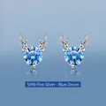Orecchini a perno in argento sterling S999 a forma di corna di renna con zirconi blu - Strass blu (con chiusure in plastica) / Argento Puro 999