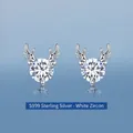 Orecchini a lobo a forma di corna di renna in argento 999 con zirconi bianchi lucidi - Strass bianco (con chiusure in plastica) / Argento Puro 999