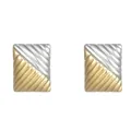 Macro detail of two-tone square stainless steel earrings with elegant ribbed texture - Gold Silver Two-Tone Square Plaid Style (E505102-Gold Silver) / Gold and Silver Two-tone
