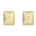 Macro detail of elegant gold square textured titanium steel stud earrings for women - Gold Square Plaid Style (E505102-Gold) / Gold