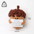 Handmade crochet positive acorn doll holding an inspirational card, 11cm height. - Candy Corn