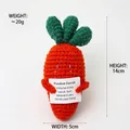 Handmade crochet positive carrot doll with motivational card, 14cm tall plush toy - Brick Red Carrot with Three Leaves