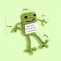 Handmade green crocheted frog doll featuring a positive energy message card, 8.5cm - Long Leg Green Frog