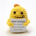 Handmade yellow crochet emotional support doll with positive dinosaur message card gift - Yellow Dinosaur