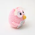 Adorable handmade pink crochet owl plush doll holding a wise quote paper card - Pink Owl