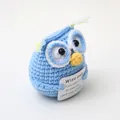Handmade crochet wise owl doll with inspirational card for cute desk office decor - Blue Owl Purple