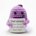 Handmade purple crochet dinosaur doll with positive energy motivational message card - Dark Purple Dinosaur