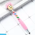 Cute pink cartoon doll head ballpoint pen with touch screen stylus tip and mop hair - 1.0mm Bullet Tip / Pink