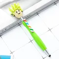 Fun green 3-in-1 cartoon ballpoint stylus pen with yellow plush head and smiley face - 1.0mm Bullet Tip / Green