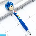 Cute blue plush doll head ballpoint pen with smiley face and integrated stylus tip - 1.0mm Bullet Tip / Dark Blue
