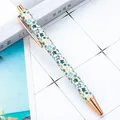 Elegant floral pattern retractable ballpoint pen with rose gold metallic trim accents - 1.0mm Bullet Tip / Style D Small Flower Yellow