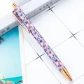 Girly pink floral glitter ballpoint pen with rose gold accents and click mechanism - 1.0mm Bullet Tip / Style D Small Flower Purple