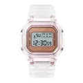 Trendige transparente quadratische digitale Sportuhr für Damen mit roségoldenem LED-Display - Roségold