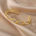 Elegant 18K gold plated stainless steel twisted chain link open cuff bracelet jewelry - Twisted Rope Oval Style (B1103G-1)