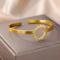 Elegante 18K vergulde roestvrijstalen open manchetarmband met zonnemotief voor dames - Zonnebloem Holle Ring Stijl (B1269G)