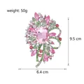 Detailed view of luxury pink and green crystal brooch with dimensions and weight - Radiant Floral Style (A105-A)