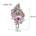 Detailed view of pink and green crystal floral brooch with 10.5cm height and 39g weight - Teardrop Floral Style (A106-A)