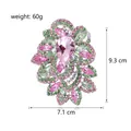 Large pink and green crystal brooch with dimensions 9.3x7.1cm and 60g weight. - Blooming Radiant Style (A107-A)