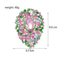 Detailed view of a luxury pink and green rhinestone brooch showing 9.0cm height and 48g weight - Intricate Flower Cluster Style (A119-A)
