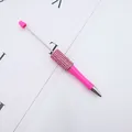 Stilvoller rosa DIY Perlen-Kugelschreiber mit schimmerndem Strass-Griff und Metallstab - Zirkonia Eingelegt / Fluoreszierendes Rosenrot