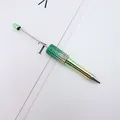 Eleganter DIY-Kugelschreiber mit grünem, glitzerndem Strass-Farbverlauf und Perlenstab - Zirkonia Eingelegt / UV Gradient Green