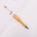 Eleganter gelber DIY-Kugelschreiber mit Perlen, Kristalldiamanten und einer Silberspitze - Bruchstein-Stil / Khakigelb